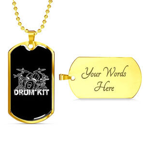 Drummer Necklace Drum Kit Personalized Engraved Gold Dog Tag Necklace Custom Na
